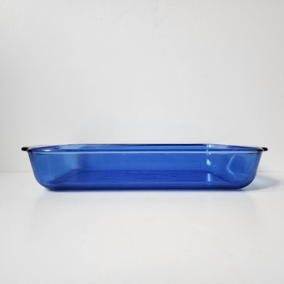 Pyrex Cobalt Blue Glass 2 Qt 2L Casserole Baking Dish Cake Pan Wicker Basket USA - Picture 8 of 11